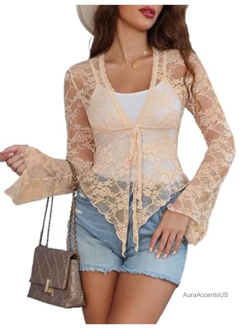 Lace Sheer Shrugs Tie Front Short Cardigan Sexy Y2k Top Long Sleeve